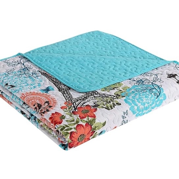 VCNY 3pc King Eifel Pinsonic Quilt Set Pink/Blue: Hypoallergenic NWT - Picture 2 of 5